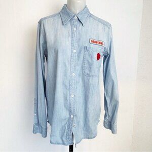 Rails Original embroidered heart patch Chambray Buttonup Shirt XSmall